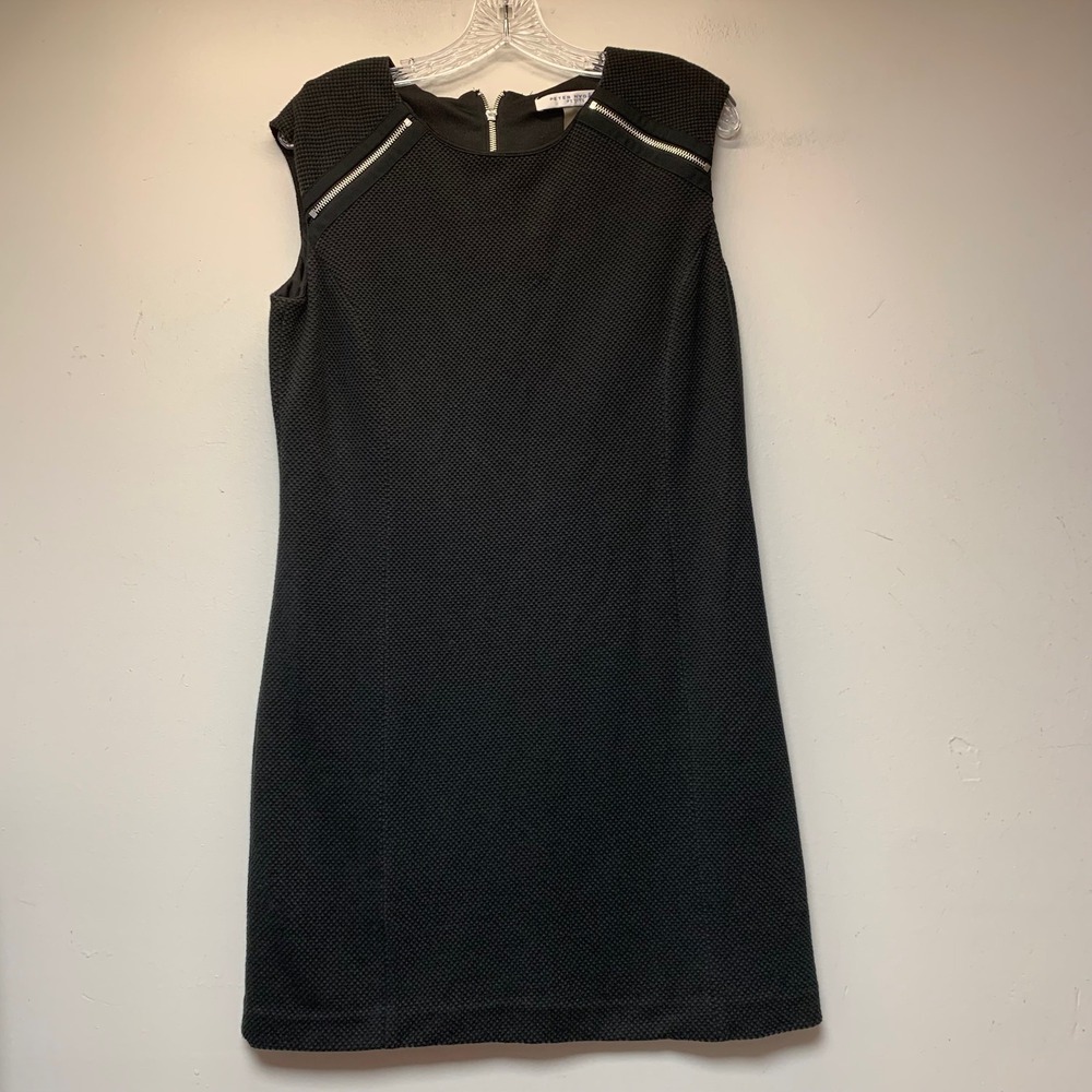 Peter Nygard Sheath Dress Women Petite Black Excellent Zipper Shoulder Textured